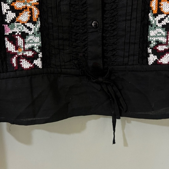 Zara Boho Black Embroidered Top Blouse Shirt long sleeve NWT size extra small - Picture 6 of 10